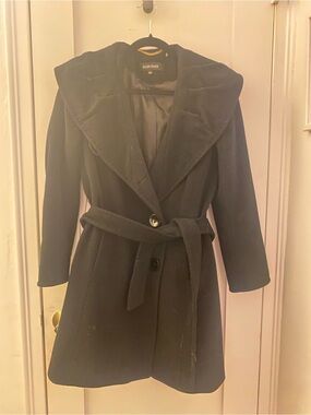 Black Ellen Tracy Mid-Length Belted Wool-Blend Coat 10P